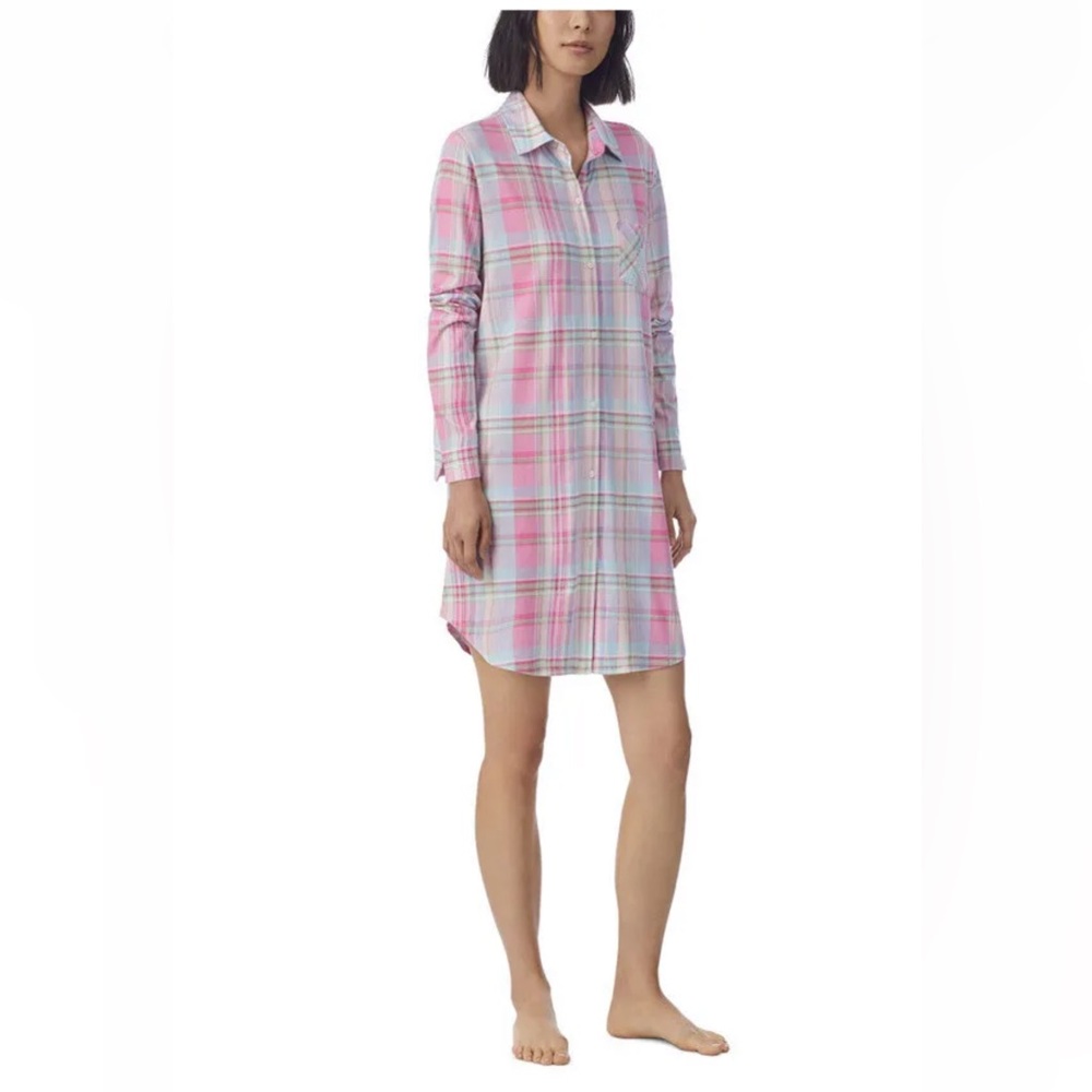 Lauren Ralph Lauren Women’s Notch Collar Plaid Sleep Shirt/size Large/nwt
